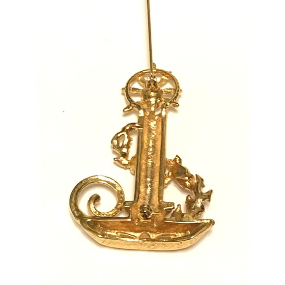 Vintage Christmas Brooch Pin Candle In Holder Gold Tone Red Green Rhinestones - Picture 5 of 6